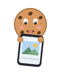 Foto-Keks-Maskottchen tippt am Handy